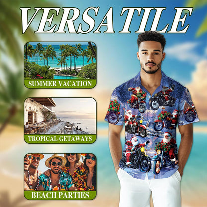 Santa Claus Riding Motorcycle Hawaiian Shirt for Men, Button Down Aloha Shirt - Azhawaiian