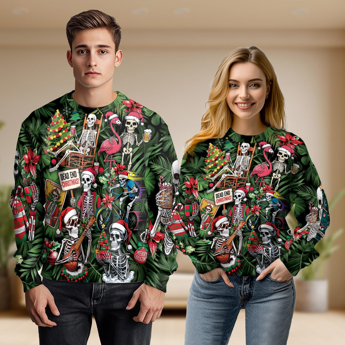 Santa Skeleton Ugly Christmas Unisex Sweatshirt – Christmas 3D All Over Print Design