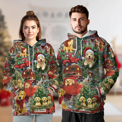 Golden Retriever Christmas All Over Print Hoodie, Festive Dog Graphic Design