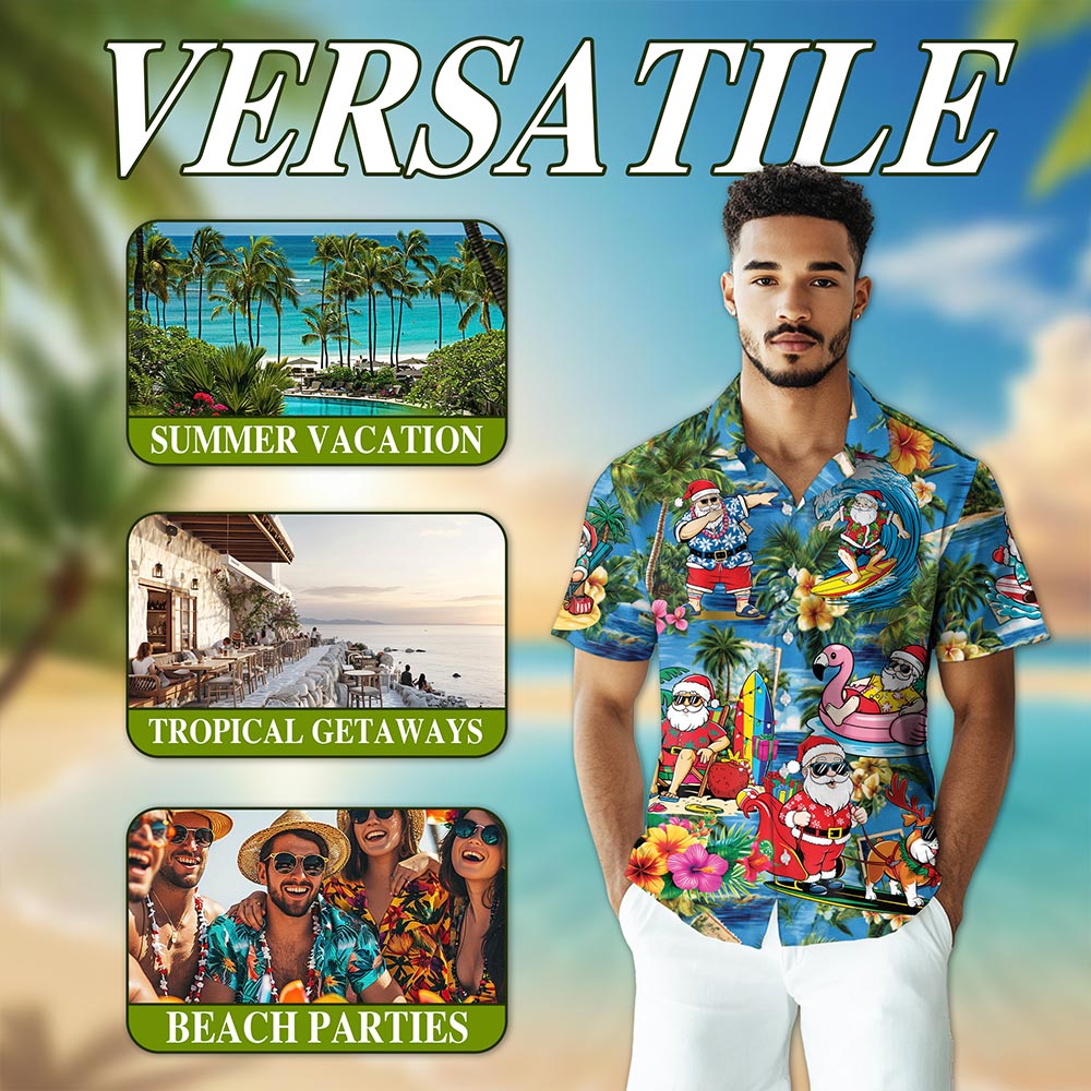 Christmas Santa Claus Hawaiian Shirt for Men, Button Down Aloha Shirt - Azhawaiian