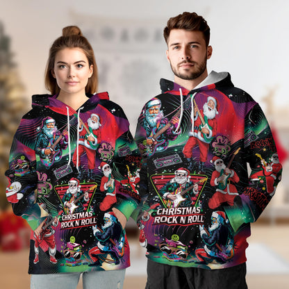 Santa Claus Rock Guitar Christmas All Over Print Hoodie, Music Graphic Design