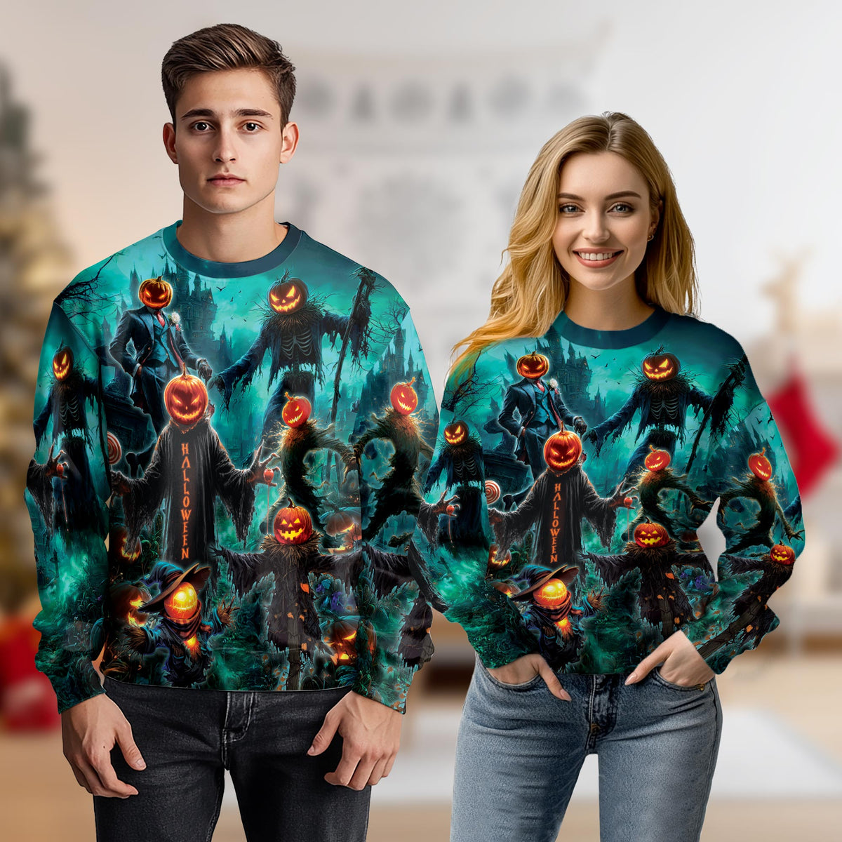Halloween Pumpkin Scarecrow Sweatshirt – Colorful Graphic 3D All Over Print Design