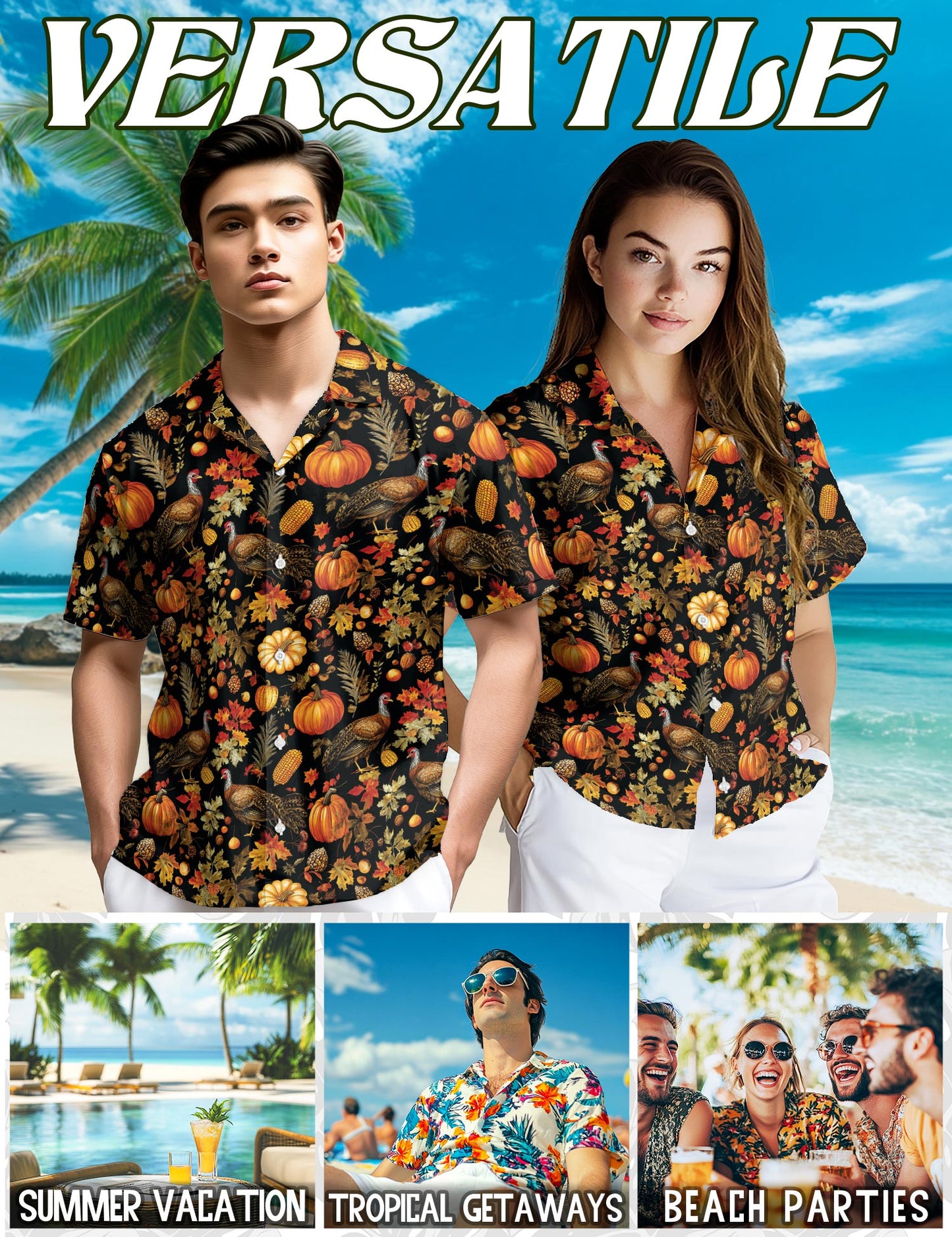 Happy Turkey Day Thanksgiving Hawaiian Shirt for Men, Button Down Aloha Shirt - Azhawaiian