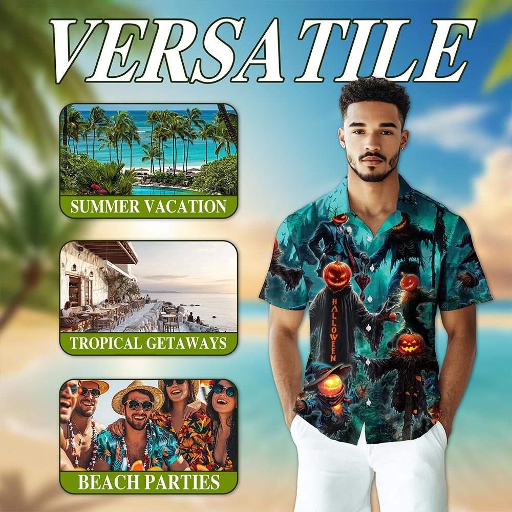 Happy Pumpkin Halloween Hawaiian Shirt for Men, Button Down Aloha Shirt - Azhawaiian