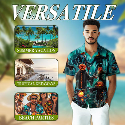 Happy Pumpkin Halloween Hawaiian Shirt for Men, Button Down Aloha Shirt - Azhawaiian