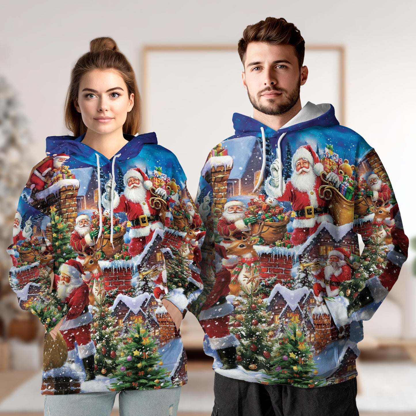 Christmas Rooftop Santa Claus All Over Print Hoodie