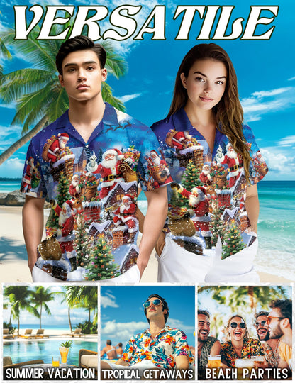 Christmas Rooftop Santa Claus Hawaiian Shirt for Men, Button Down Aloha Shirt - Azhawaiian
