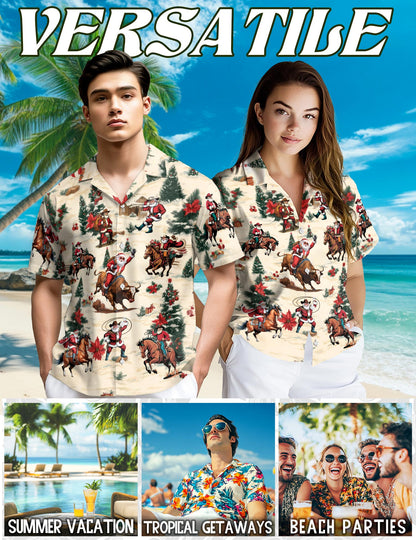 Cowboy Santa Claus Hawaiian Shirt for Men, Button Down Aloha Shirt - Azhawaiian