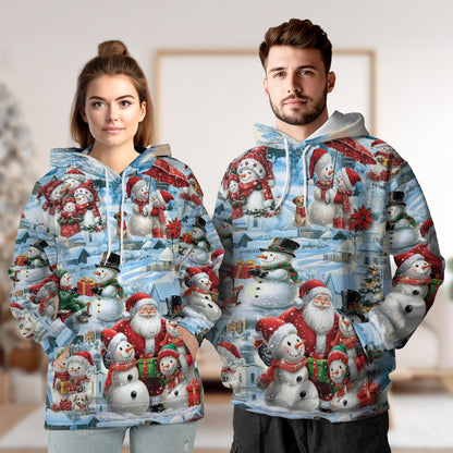 Snowman and Santa Claus Christmas All Over Print Hoodie