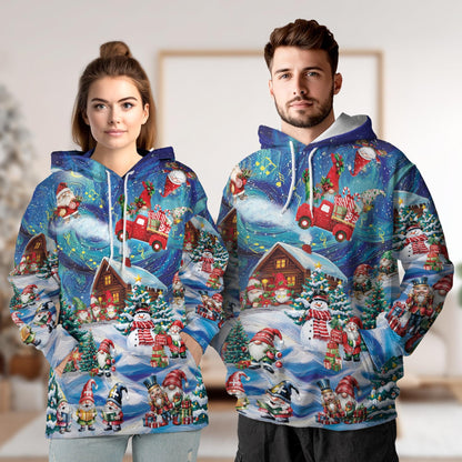 Christmas Gnome All Over Print Hoodie, Funny Santa Elf Graphic Design