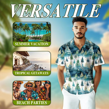 Christmas Tree Hawaiian Shirt for Men, Button Down Aloha Shirt - Azhawaiian