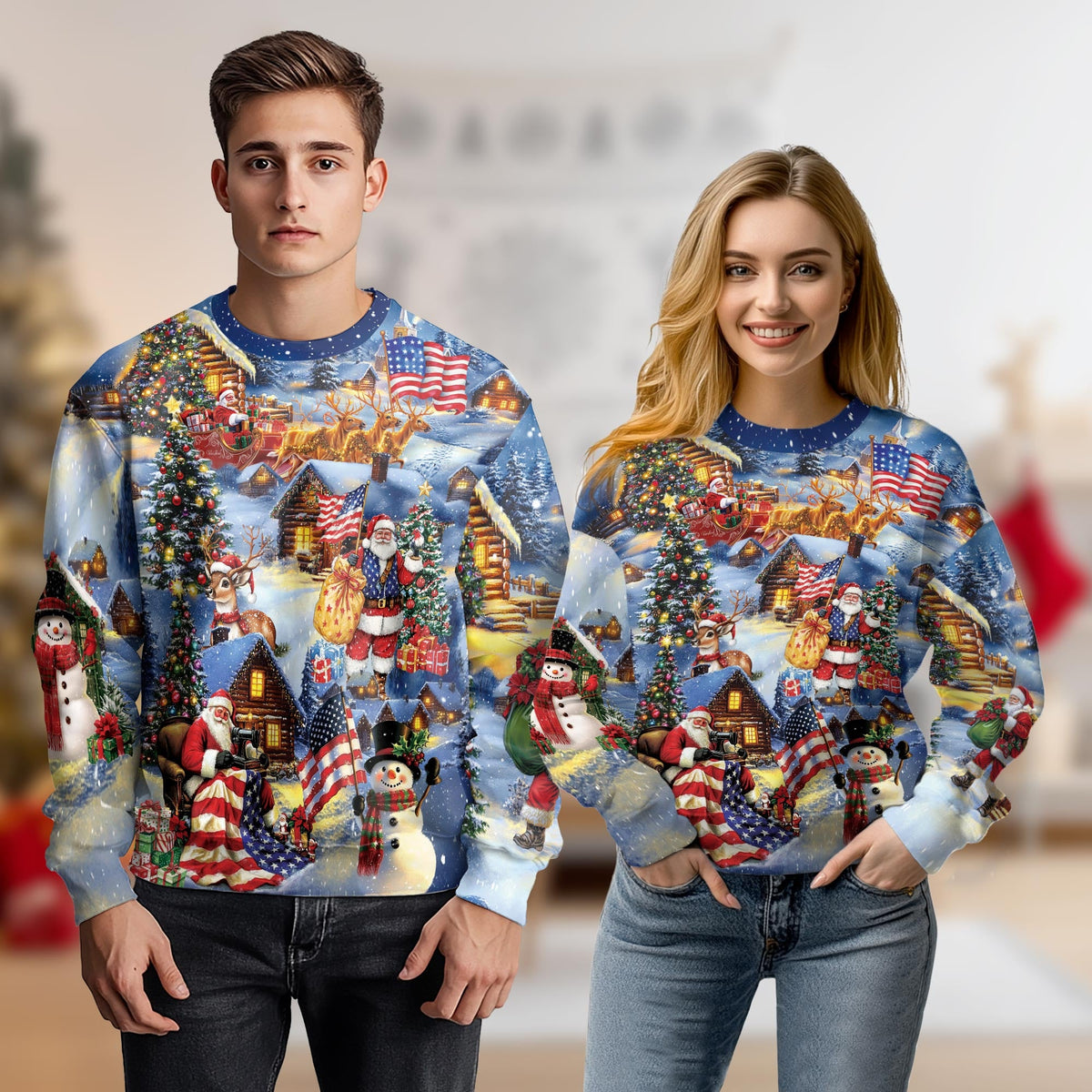 Patriotic Santa Christmas Sweatshirt – Christmas 3D All Over Print Design
