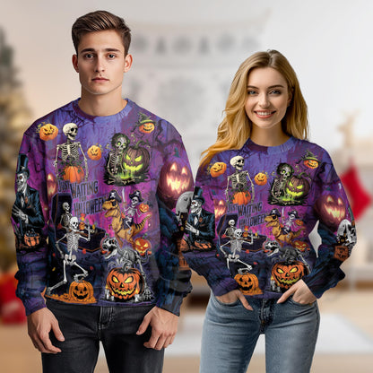 Halloween Skeleton Pumpkin Sweatshirt – Colorful Graphic 3D All Over Print Design