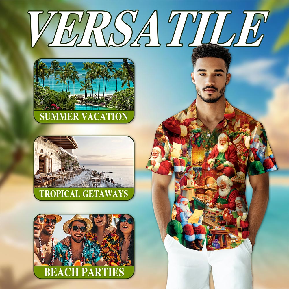 Santa Claus Workshop Christmas Hawaiian Shirt for Men, Button Down Aloha Shirt - Azhawaiian