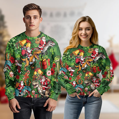 Tropical Dinosaur Christmas Sweatshirt – Tropical Christmas 3D All Over Print Design