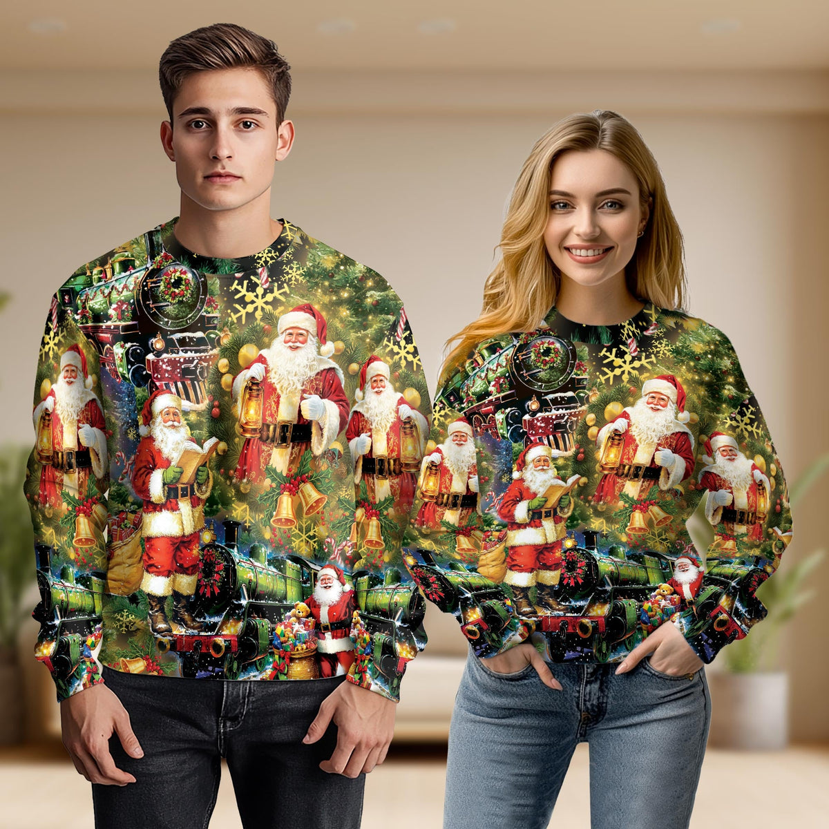 Santa Locomotive Christmas Unisex Sweatshirt – Christmas 3D All Over Print Design