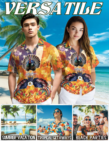 Turkey and Eagle Thanksgiving Hawaiian Shirt for Men, Button Down Aloha Shirt - Azhawaiian