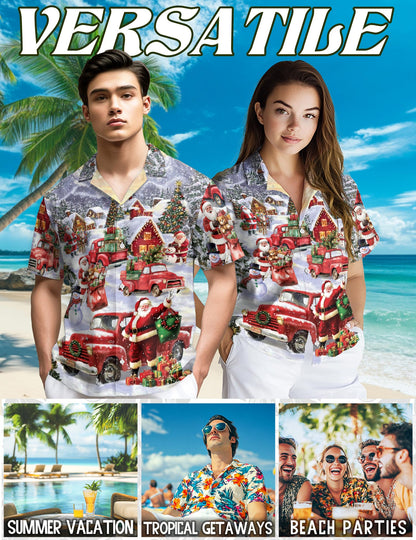 Christmas Red Truck Hawaiian Shirt for Men, Button Down Aloha Shirt - Azhawaiian