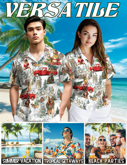 German Shepherd Christmas Hawaiian Shirt for Men, Button Down Aloha Shirt - Azhawaiian