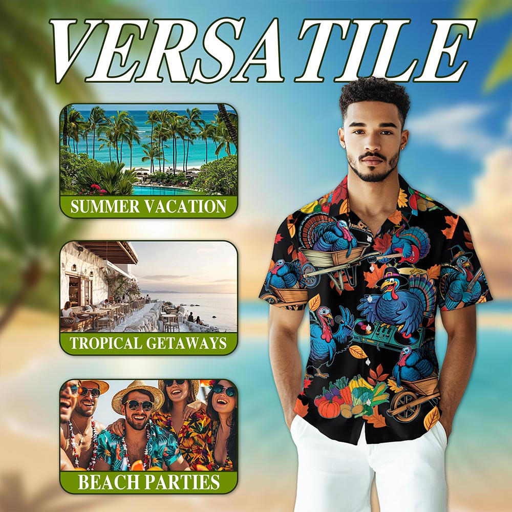 Happy Turkey Day Hawaiian Shirt for Men, Button Down Aloha Shirt - Azhawaiian