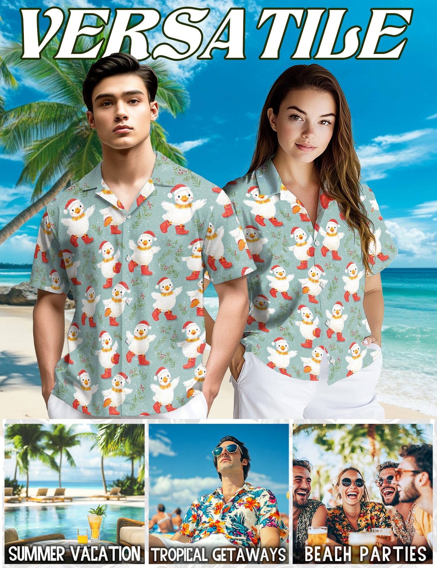Snowy Christmas Duck Hawaiian Shirt for Men, Button Down Aloha Shirt - Azhawaiian