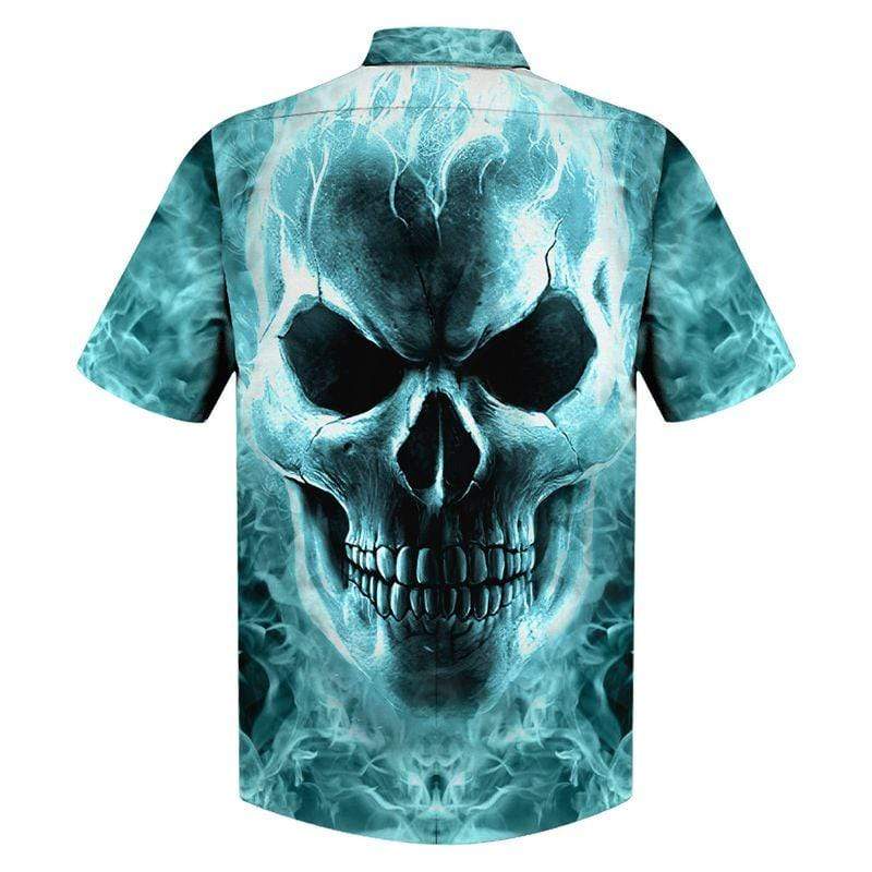 ALL OVER PRINT SKULL CYAN HAWAII SHIRT