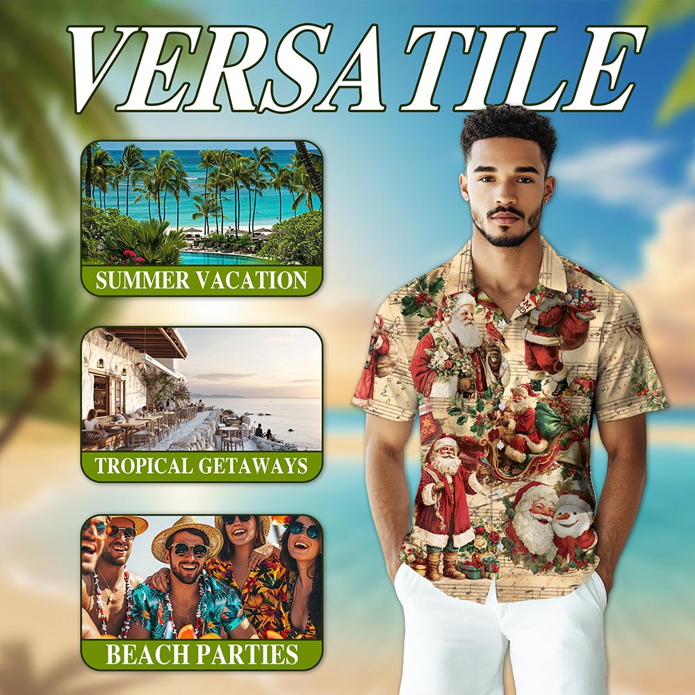 Vintage Santa Claus Christmas Hawaiian Shirt for Men, Button Down Aloha Shirt - Azhawaiian