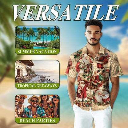 Vintage Santa Claus Christmas Hawaiian Shirt for Men, Button Down Aloha Shirt - Azhawaiian