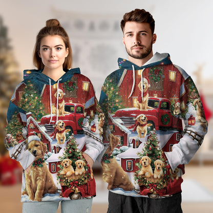 Golden Retriever Christmas All Over Print Hoodie, Dog Lover Gift, Graphic Design