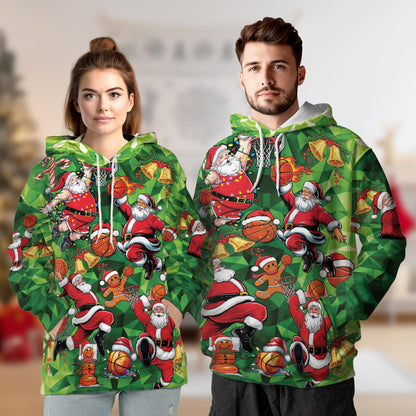 Santa Claus Basketball Christmas All Over Print Hoodie, Sports Graphic Design