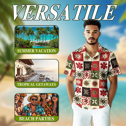 Christmas Quilt Pattern Hawaiian Shirt for Men, Button Down Aloha Shirt - Azhawaiian