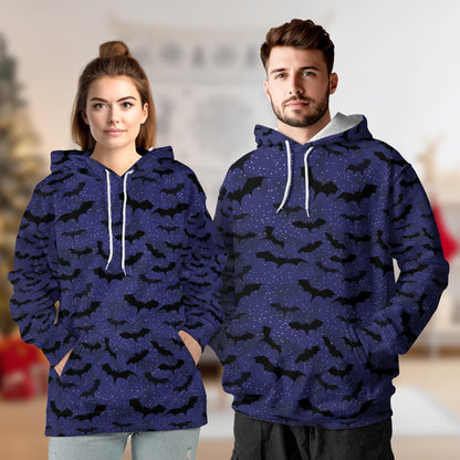 Halloween Bat Pattern All Over Print Hoodie, Graphic Design Spooky Bats