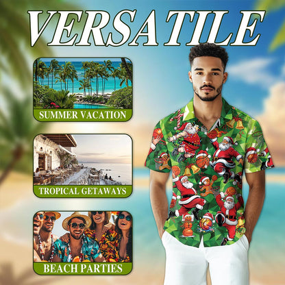 Santa Claus Basketball Christmas Hawaiian Shirt for Men, Button Down Aloha Shirt - Azhawaiian
