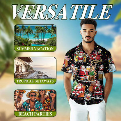 Santa Beer Lover Hawaiian Shirt for Men, Button Down Aloha Shirt - Azhawaiian