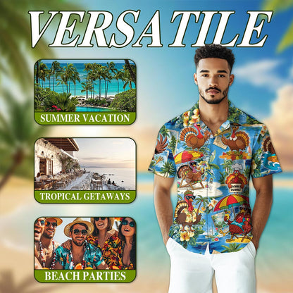 Turkey Happy Thanksgiving Hawaiian Shirt for Men, Button Down Aloha Shirt - Azhawaiian