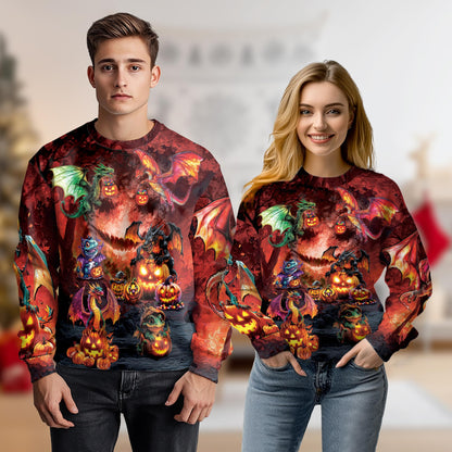 Halloween Dragon Pumpkin Sweatshirt – Colorful Graphic 3D All Over Print Design