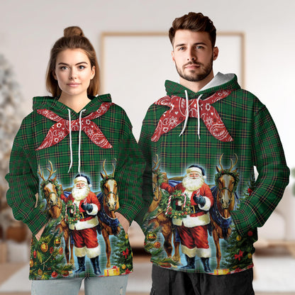 Santa Claus Cowboy Christmas Pattern All Over Print Hoodie