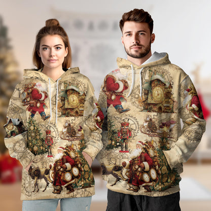 Steampunk Christmas All Over Print Hoodie, Santa Claus Graphic Design