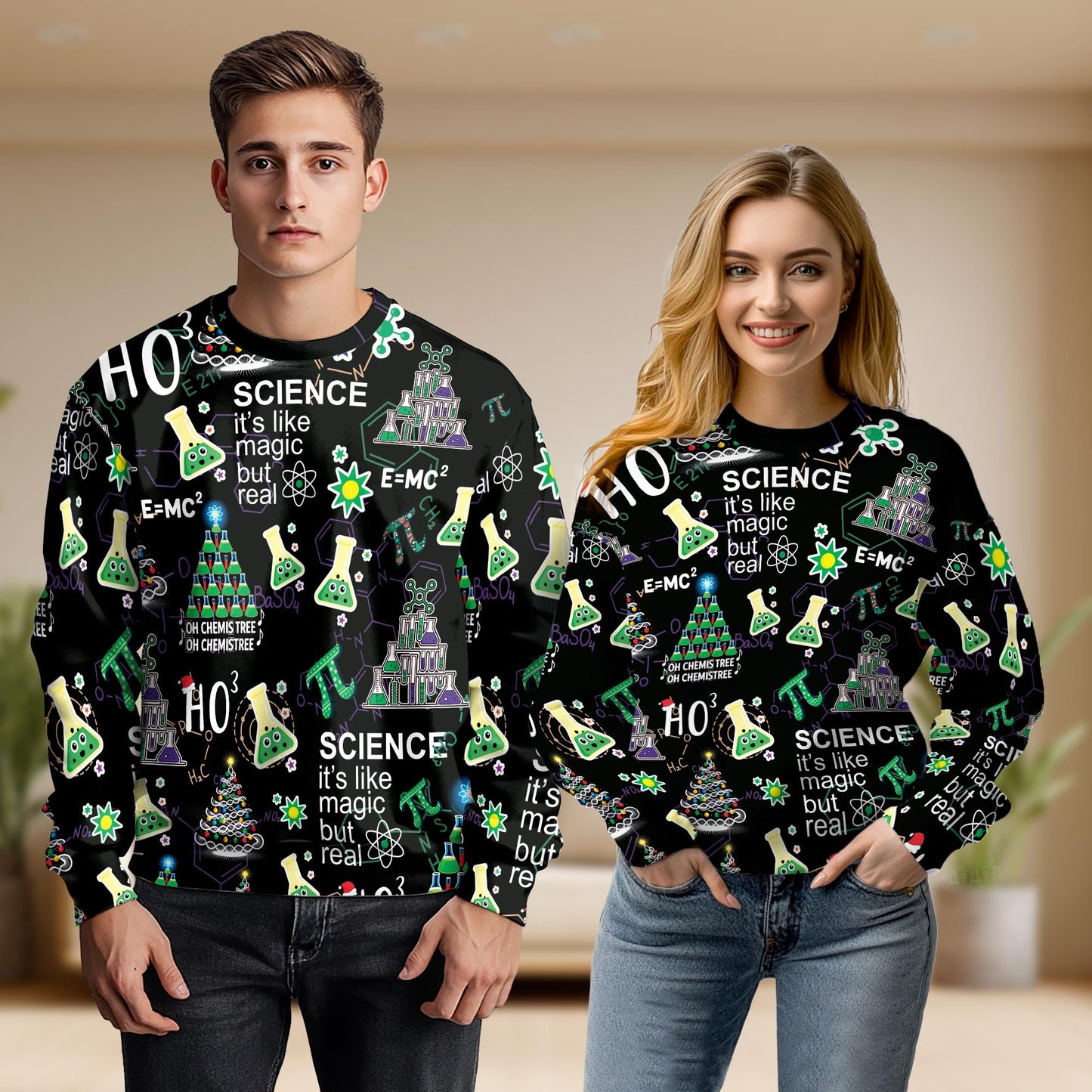 Vintage Christmas Chemistry – Unisex Sweatshirt – Christmas Vintage 3D All Over Print Design