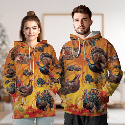 Thanksgiving Turkey All Over Print Hoodie, Autumn Leaves Graphic Design