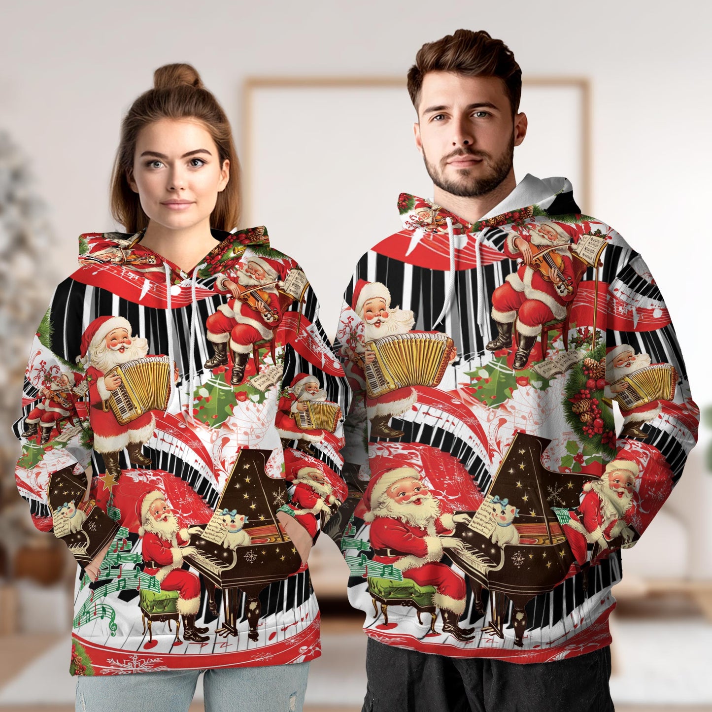 Santa Claus Playing Musical Christmas All Over Print Hoodie