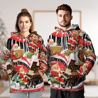 Santa Claus Playing Musical Christmas All Over Print Hoodie