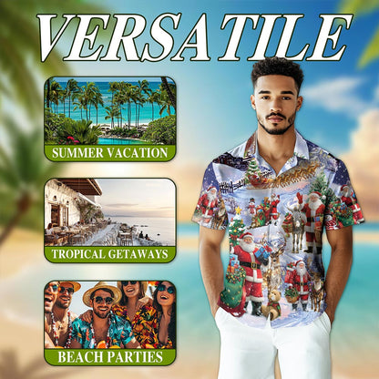 Santa Claus Snowy Christmas Village Hawaiian Shirt for Men, Button Down Aloha Shirt - Azhawaiian