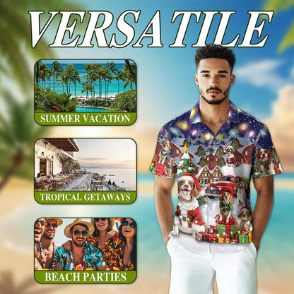 Brittany Spaniel Christmas Hawaiian Shirt for Men, Button Down Aloha Shirt - Azhawaiian
