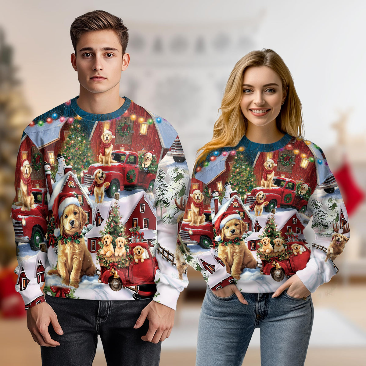 Golden Retriever Christmas Sweatshirt – Christmas 3D All Over Print Design
