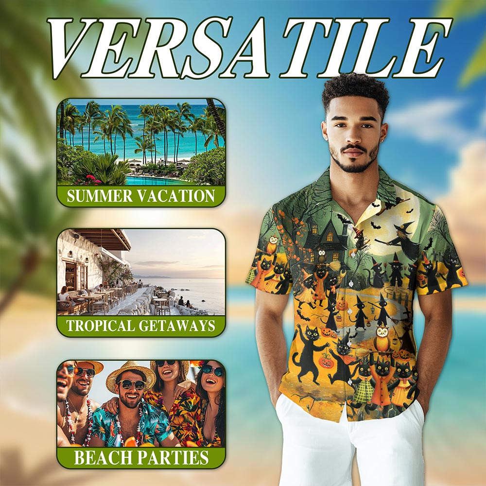 Black Cat Hawaiian Shirt for Men, Button Down Aloha Shirt - Azhawaiian