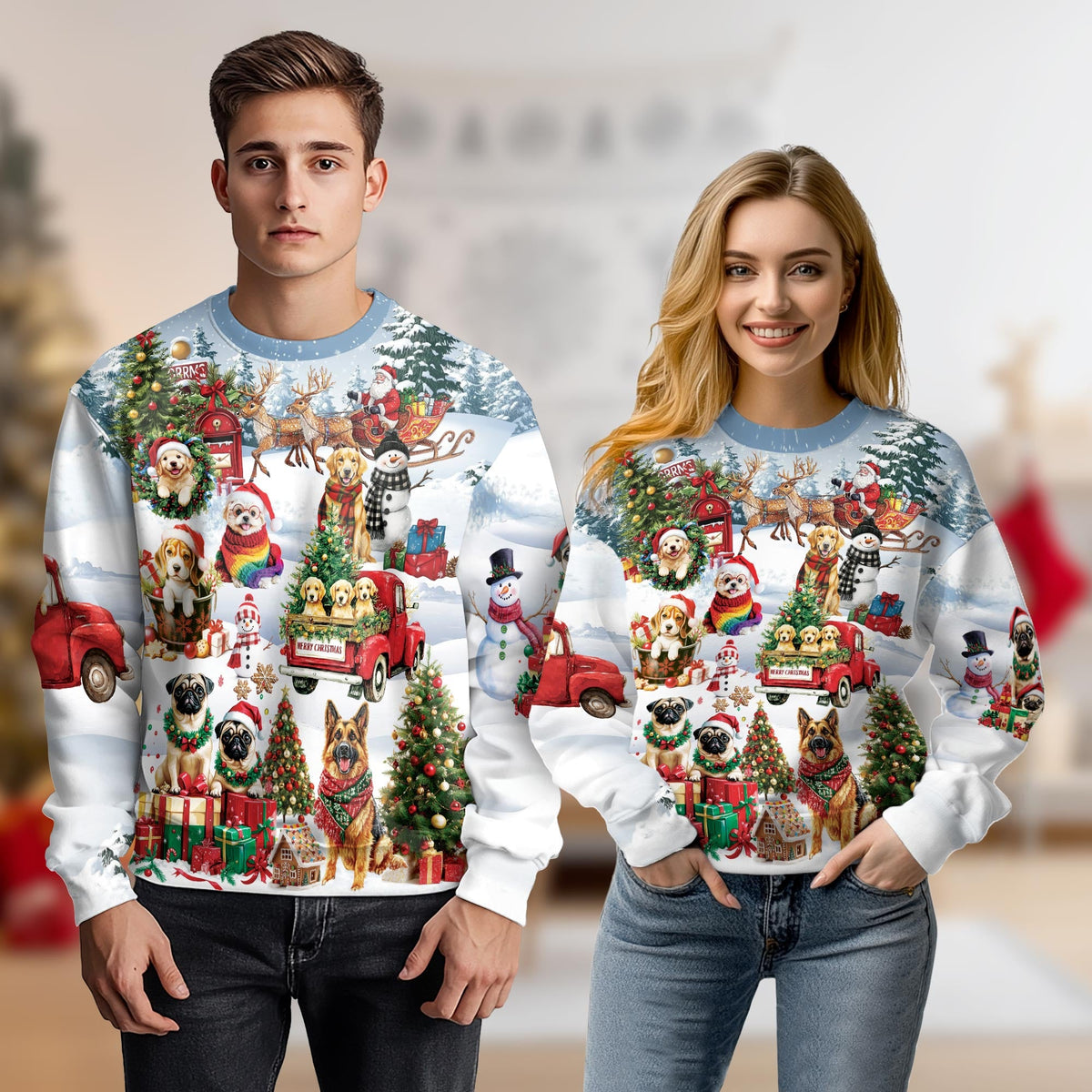 Funny Christmas Dogs in Snow Sweatshirt – Christmas 3D All Over Print Design