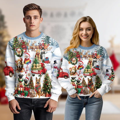 Funny Christmas Dogs in Snow Sweatshirt – Christmas 3D All Over Print Design