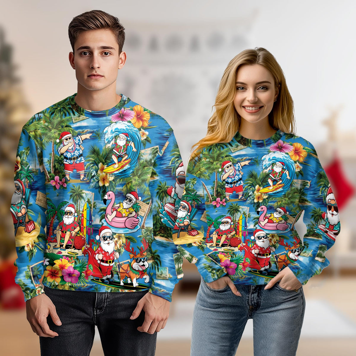 Santa Clause On The Beach Sweatshirt – Christmas 3D All Over Print Design