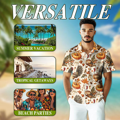Thanksgiving Turkey Sun Hawaiian Shirt for Men, Button Down Aloha Shirt - Azhawaiian